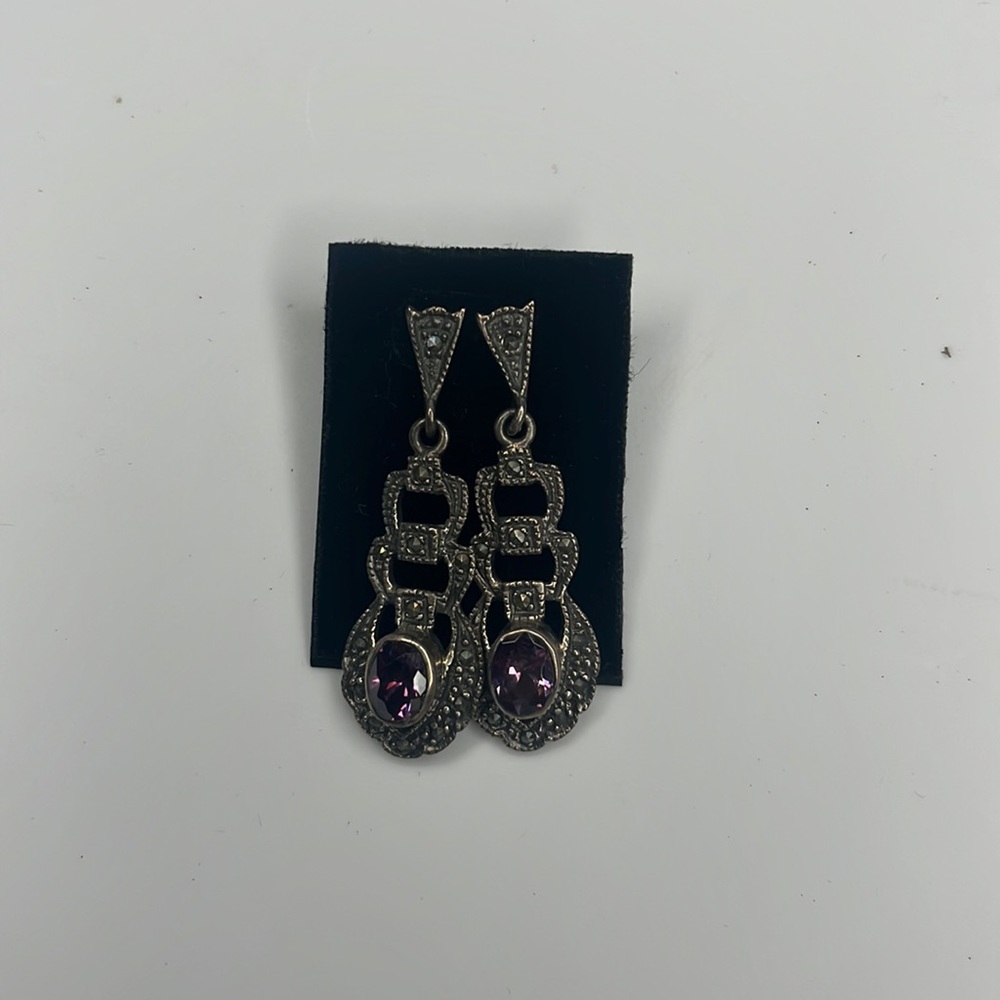 Silver Dangled Earrings with Purple Stone